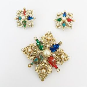 Sarah Coventry Galaxy brooch / pendant and earrings. Demi parure.
